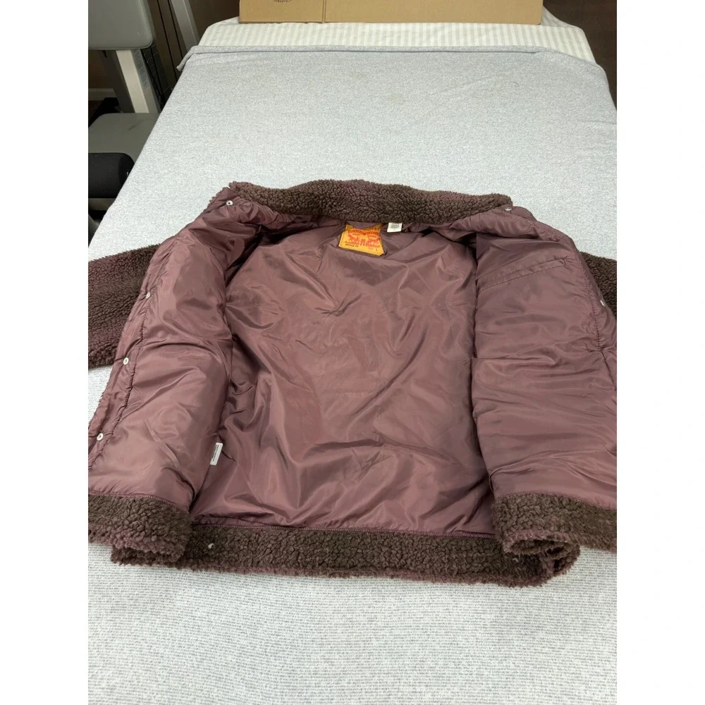 Levis Vintage Fit Sherpa Trucker Jacket Mens Large Purple Brown Plaid Fleece